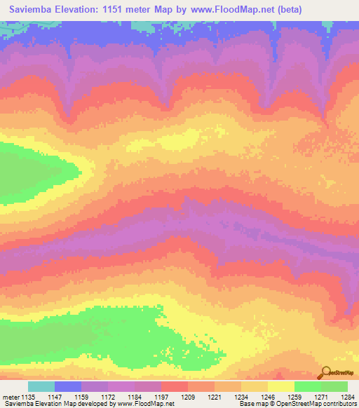 Saviemba,Angola Elevation Map