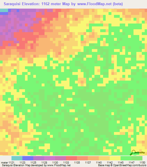 Saraquisi,Angola Elevation Map