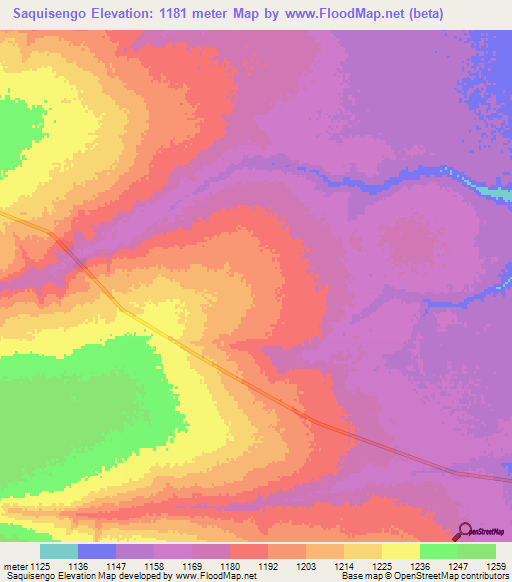 Saquisengo,Angola Elevation Map
