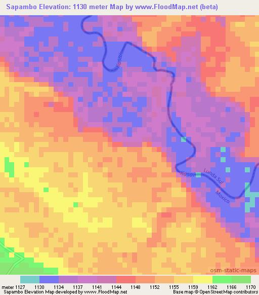 Sapambo,Angola Elevation Map