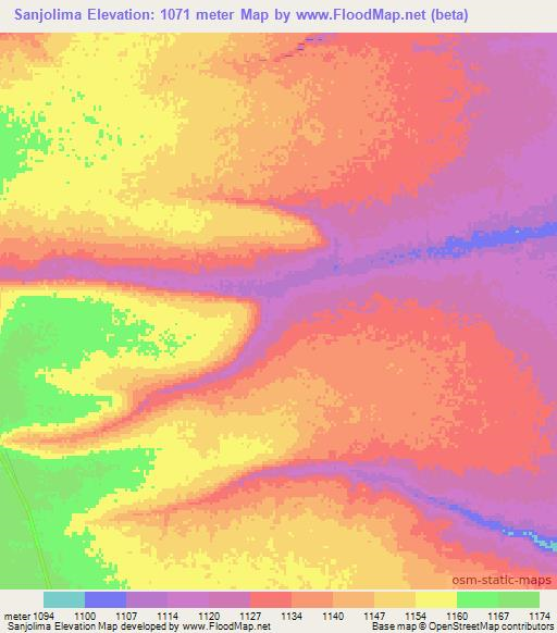 Sanjolima,Angola Elevation Map