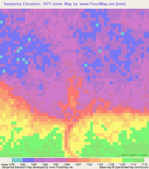 Sanjamba,Angola Elevation Map
