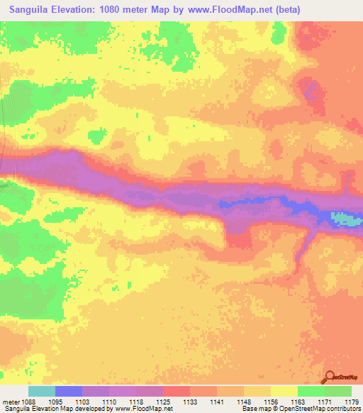Sanguila,Angola Elevation Map