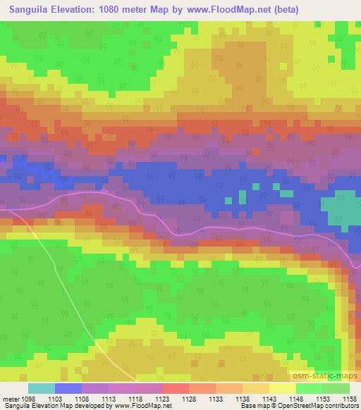 Sanguila,Angola Elevation Map
