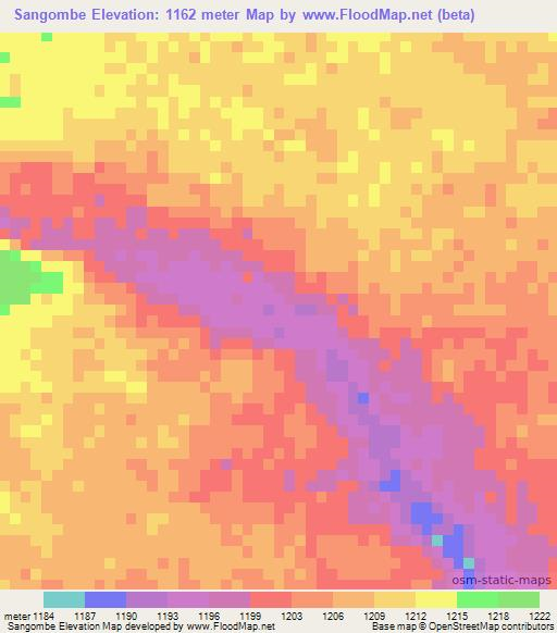 Sangombe,Angola Elevation Map