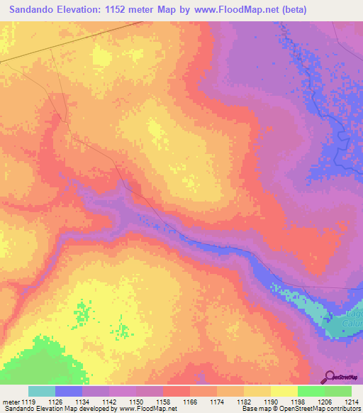 Sandando,Angola Elevation Map