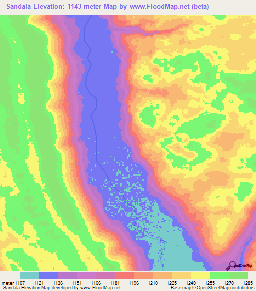 Sandala,Angola Elevation Map