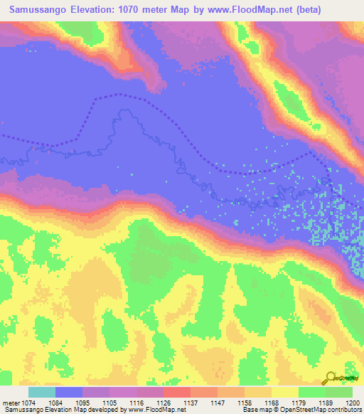 Samussango,Angola Elevation Map