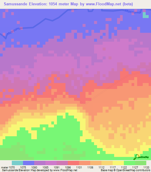 Samussande,Angola Elevation Map