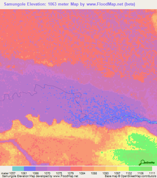Samungole,Angola Elevation Map