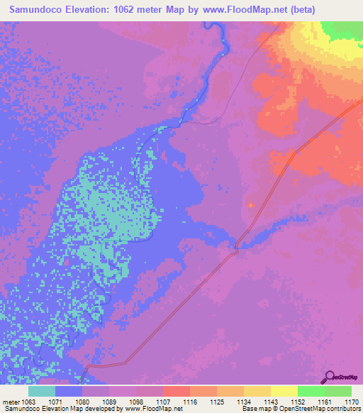 Samundoco,Angola Elevation Map