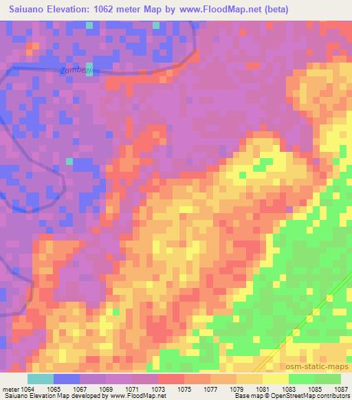 Saiuano,Angola Elevation Map