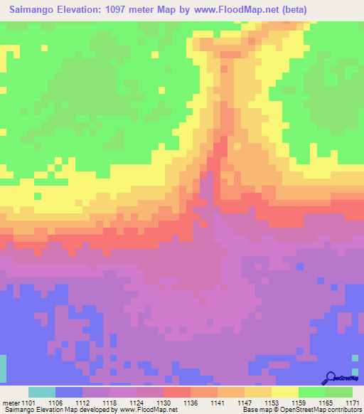 Saimango,Angola Elevation Map