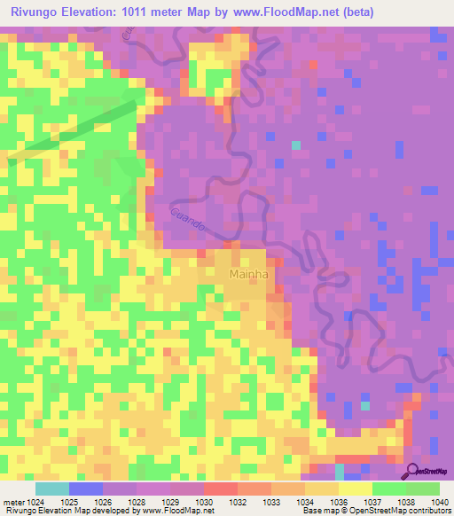 Rivungo,Angola Elevation Map