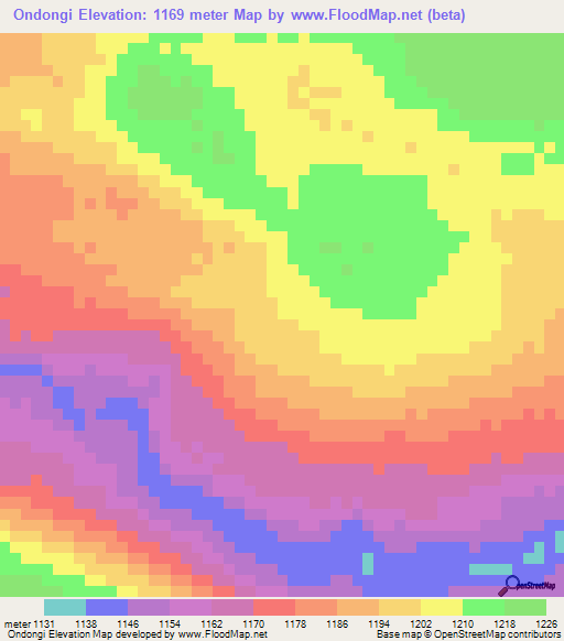 Ondongi,Angola Elevation Map