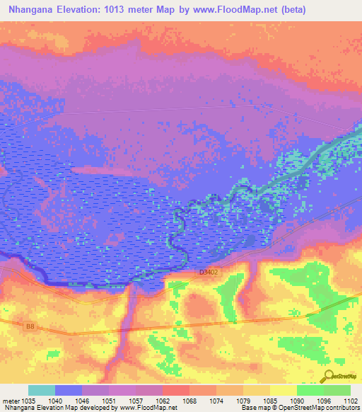 Nhangana,Angola Elevation Map