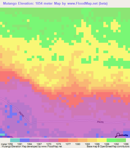 Mutango,Angola Elevation Map