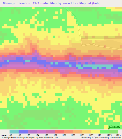 Mavinga,Angola Elevation Map