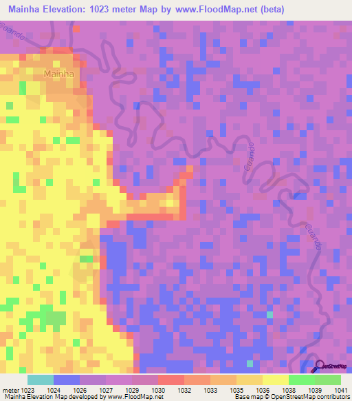 Mainha,Angola Elevation Map
