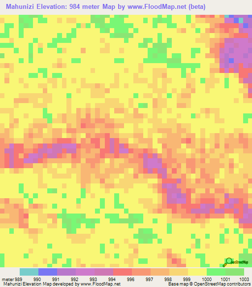 Mahunizi,Angola Elevation Map