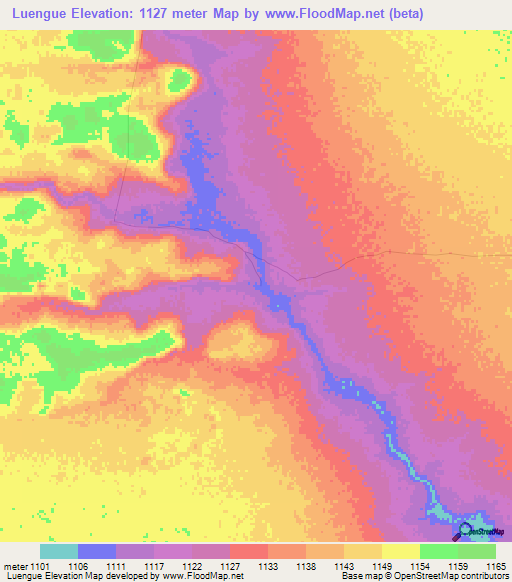 Luengue,Angola Elevation Map