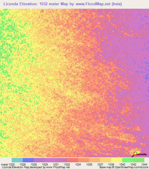 Liconda,Angola Elevation Map