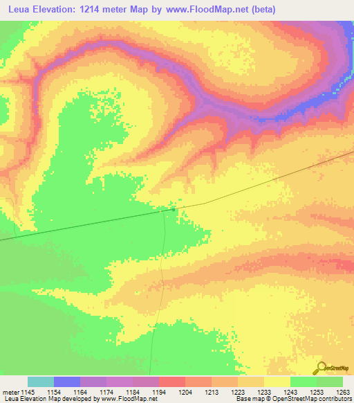Leua,Angola Elevation Map