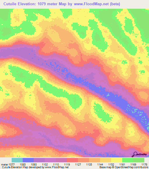 Cutuile,Angola Elevation Map
