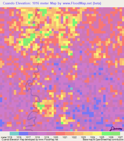 Cuando,Angola Elevation Map