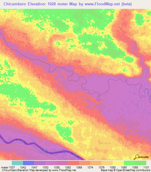 Chicumbero,Angola Elevation Map
