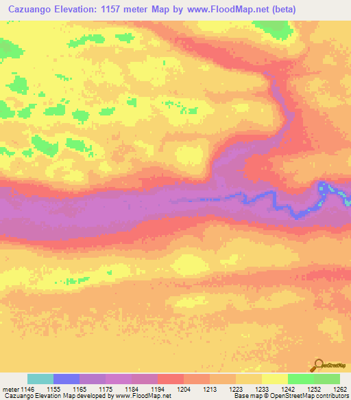 Cazuango,Angola Elevation Map