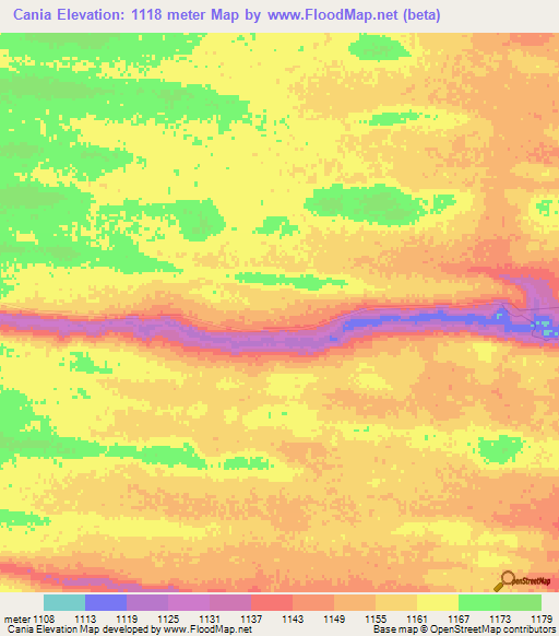 Cania,Angola Elevation Map
