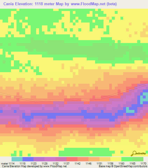 Cania,Angola Elevation Map