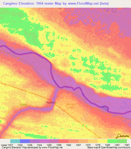 Cangimo,Angola Elevation Map