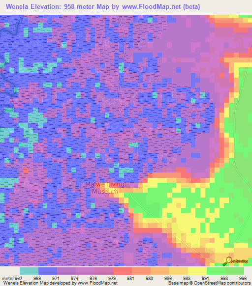Wenela,Namibia Elevation Map