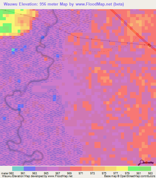 Wauwu,Namibia Elevation Map