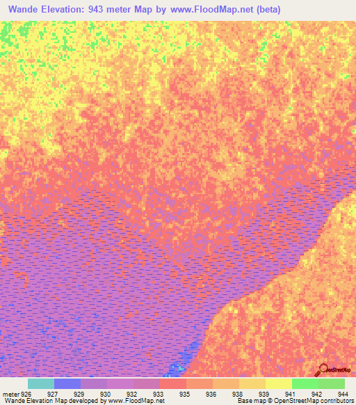 Wande,Namibia Elevation Map