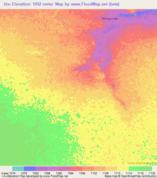 Uru,Namibia Elevation Map