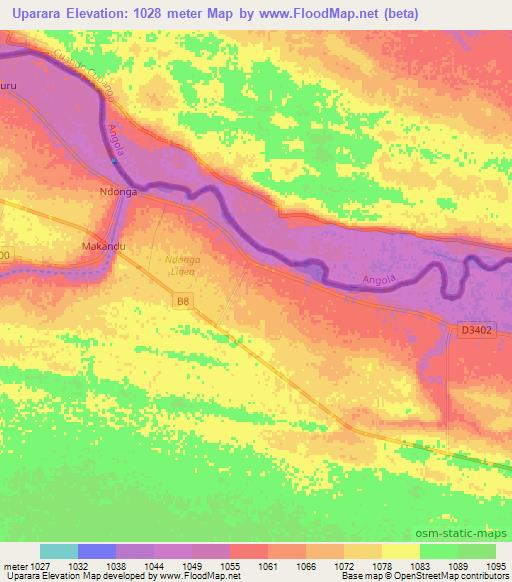 Uparara,Namibia Elevation Map