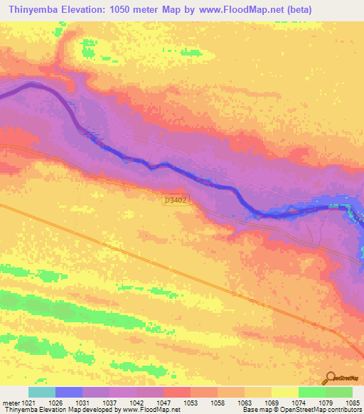 Thinyemba,Namibia Elevation Map