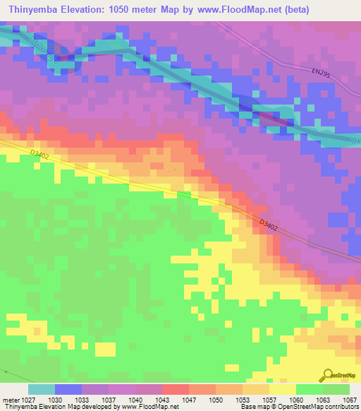 Thinyemba,Namibia Elevation Map