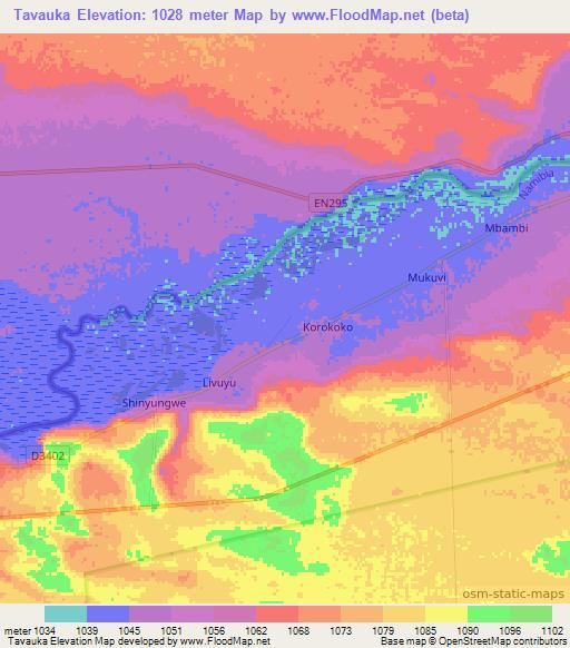 Tavauka,Namibia Elevation Map