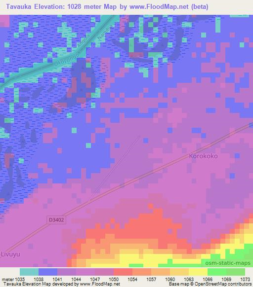 Tavauka,Namibia Elevation Map
