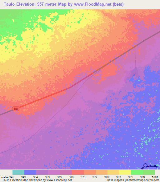 Taulo,Namibia Elevation Map