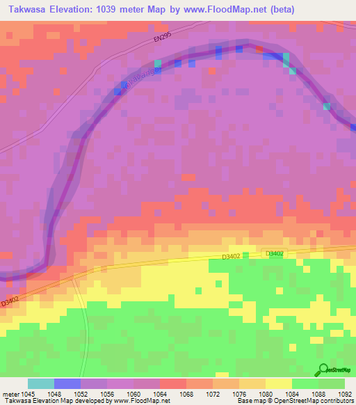 Takwasa,Namibia Elevation Map
