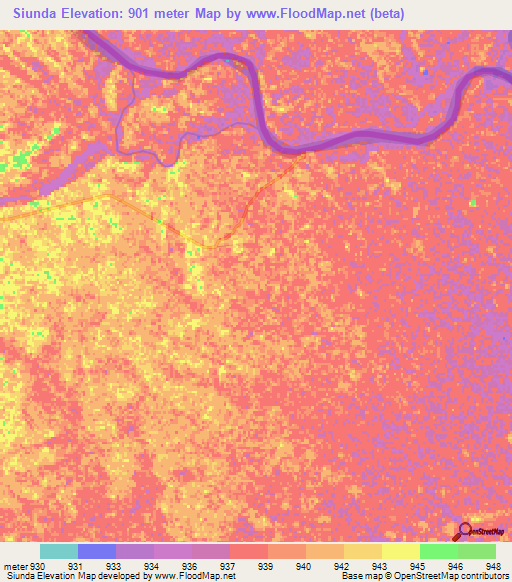 Siunda,Namibia Elevation Map