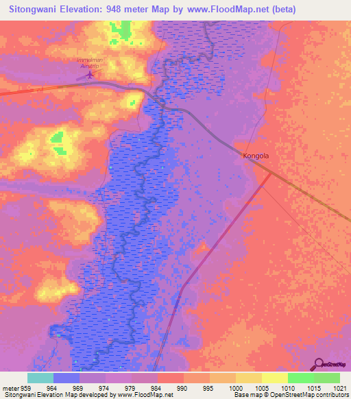 Sitongwani,Namibia Elevation Map