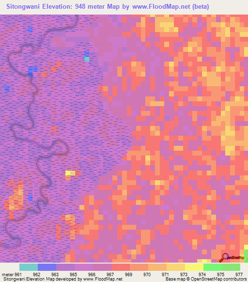 Sitongwani,Namibia Elevation Map