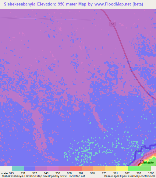 Sishekesabanyia,Namibia Elevation Map