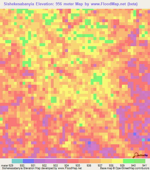 Sishekesabanyia,Namibia Elevation Map